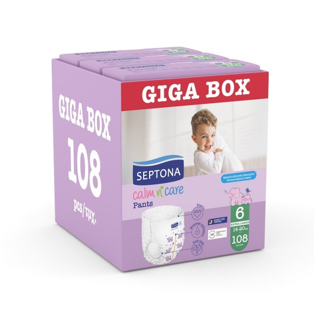 Septona Calm n Care Giga Box Πάνες - Βρακάκι No6 (14-20g) 108τεμ. (3x36τεμ.)