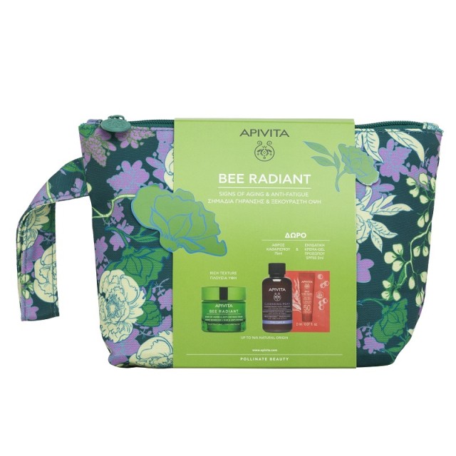 Apivita Promo Pack Bee Radiant Πλούσιας Υφής 50ml & Δώρο Μίνι Κρεμώδης Αφρός 75ml & Bee Sun Safe SPF50 Ενυδατική Κρέμα - Gel Προσώπου 2ml