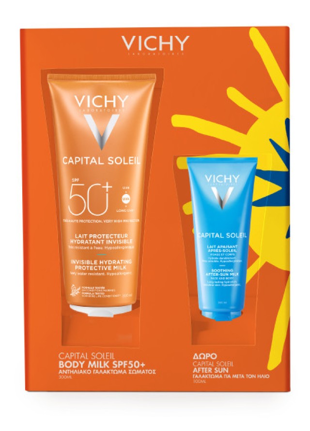 Vichy Promo Pack Capital Soleil Ενυδατικό Αντηλιακό Γαλάκτωμα Σώματος SPF50+ 300ml με ΔΩΡΟ Ενυδατικό Γαλάκτωμα για Μετά τον Ήλιο 100ml