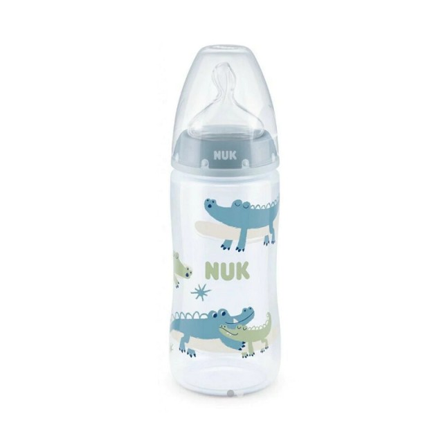 Nuk First Choice + Μπιμπερό Πολυπροπυλενίου Θηλή Σιλικόνης Mεσαίας Ροής 6-18m Γαλάζιο Κροκόδειλοι (10.741.940) 300ml