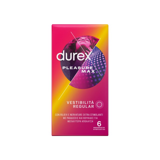 Durex Προφυλακτικά με Κουκιδες και Ραβδώσεις Pleasuremax  Κανονική Εφαρμογή, 6 τεμάχια