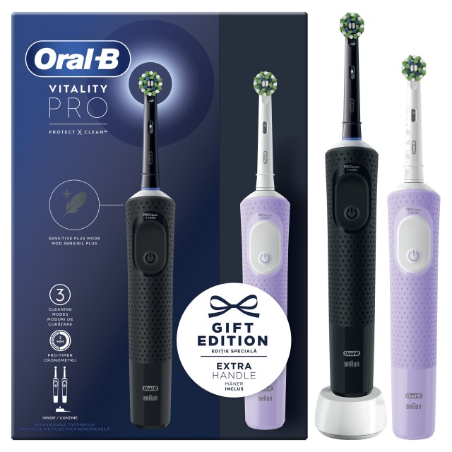 Oral-B Vitality Pro Duo Pack Ηλεκτρική Οδοντόβουρτσα Black & LIlac 2τμχ