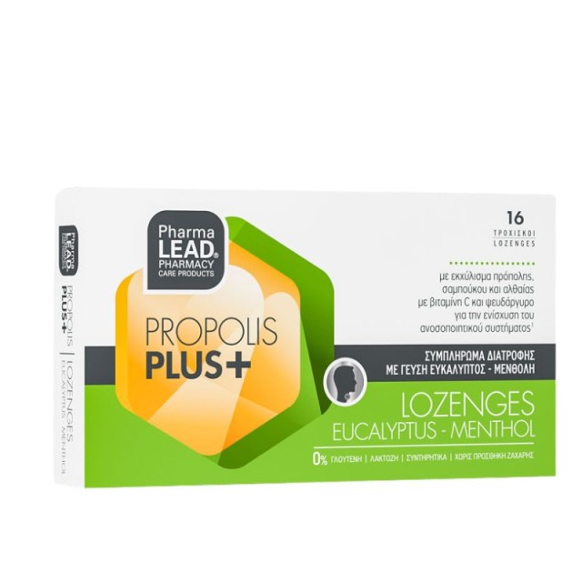 PharmaLead Propolis Plus+ Lozenges Eucalyptus - Menthol Συμπλήρωμα Διατροφής με Γεύση Ευκάλυπτο - Μενθόλη 16 Τροχίσκοι