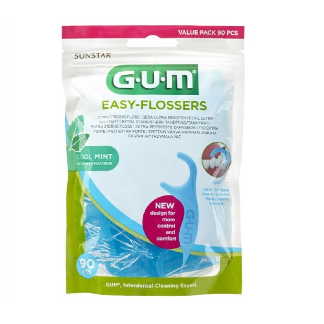 Gum Easy Flossers 890 Οδοντικό Νήμα σε Διχάλες Cool Mint Ελαφρώς Κερωμένο, 90 τεμάχια