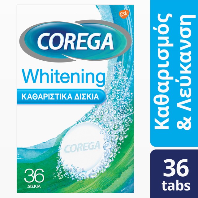 Corega Whitening Καθαριστικά Δισκία Οδοντοστοιχιών 36 Δισκία