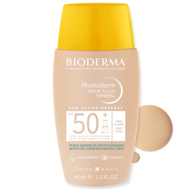 Bioderma Photoderm Nude Touch Mineral SPF50+ Tres Claire Αντηλιακή Κρέμα Προσώπου με Ελαφριά Κάλυψη 40ml