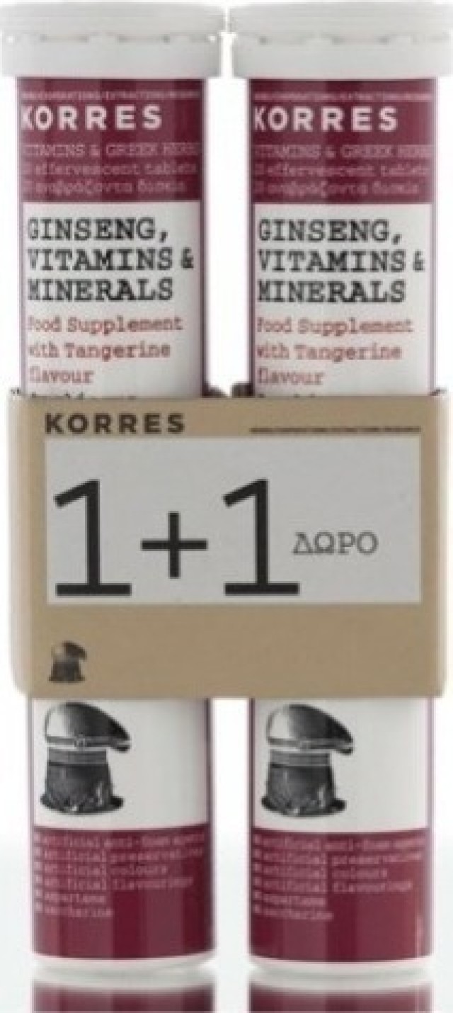 Korres Ginseng, Βιταμίνες & Μέταλλα Γεύση Μανταρίνι 1+1 Δώρο 2x18 Αναβράζοντα Δισκία